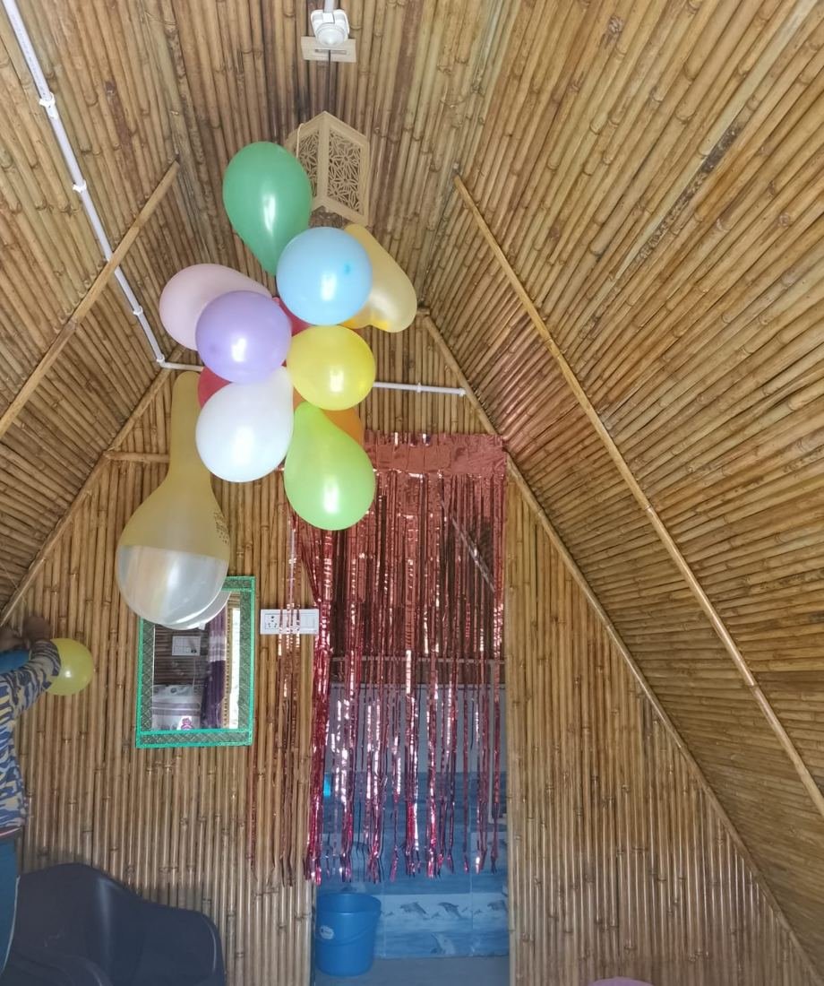 Bamboo A-frame cottage interior